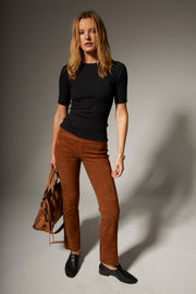 Dark Cognac Suede Ankle Flare