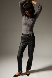 Black Leather 5 Pocket Ankle Slim Straight