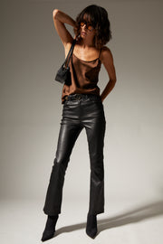 Black Leather 5 Pocket Ankle Flare