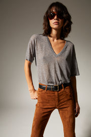 Grey Tissue Cashmere V-Neck Tee