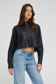 Black Leather Cropped Button Down