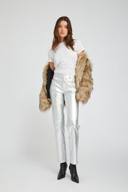 Metallic Silver Leather 5 Pocket Slim Straight