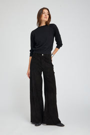 Black Suede 5 Pocket Wide Leg