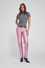 Metallic Pink Leather 5 Pocket Slim Straight