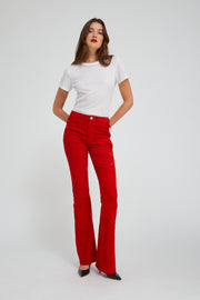 Red Suede 5 Pocket Micro Flare