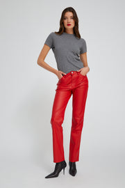 Red Leather 5 Pocket Slim Straight