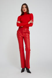Red Leather Micro Flare Trousers
