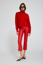 Red Leather Crop Flare