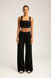 Black Crepe Pleated Trousers
