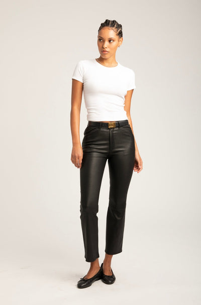 Black Leather 5 Pocket Crop Flare Pants