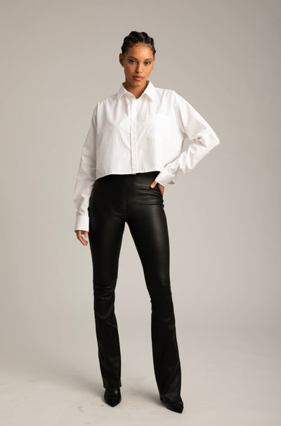 Black Leather Micro Flare