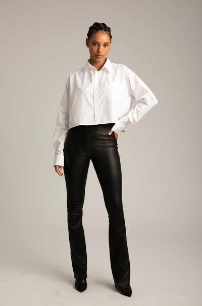 Black Leather Micro Flare Pants