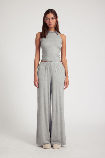 Heather Grey Rib Wide Leg Pants