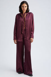 Merlot Silk Wide Leg Pintuck Pants