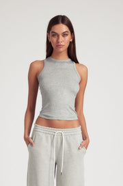 Heather Grey Rib High Neck Tank