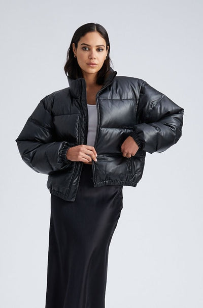 Black Leather Puffer Jacket