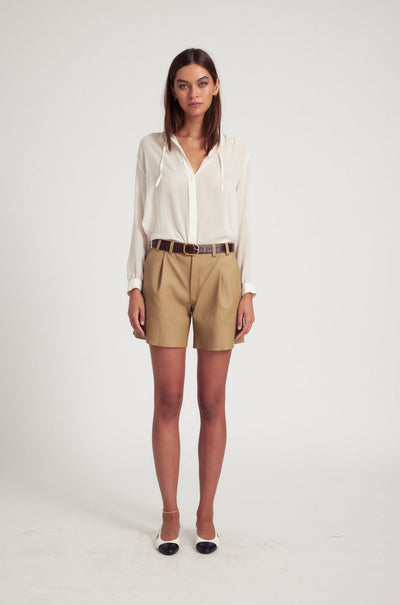 Khaki Leather Trouser Shorts