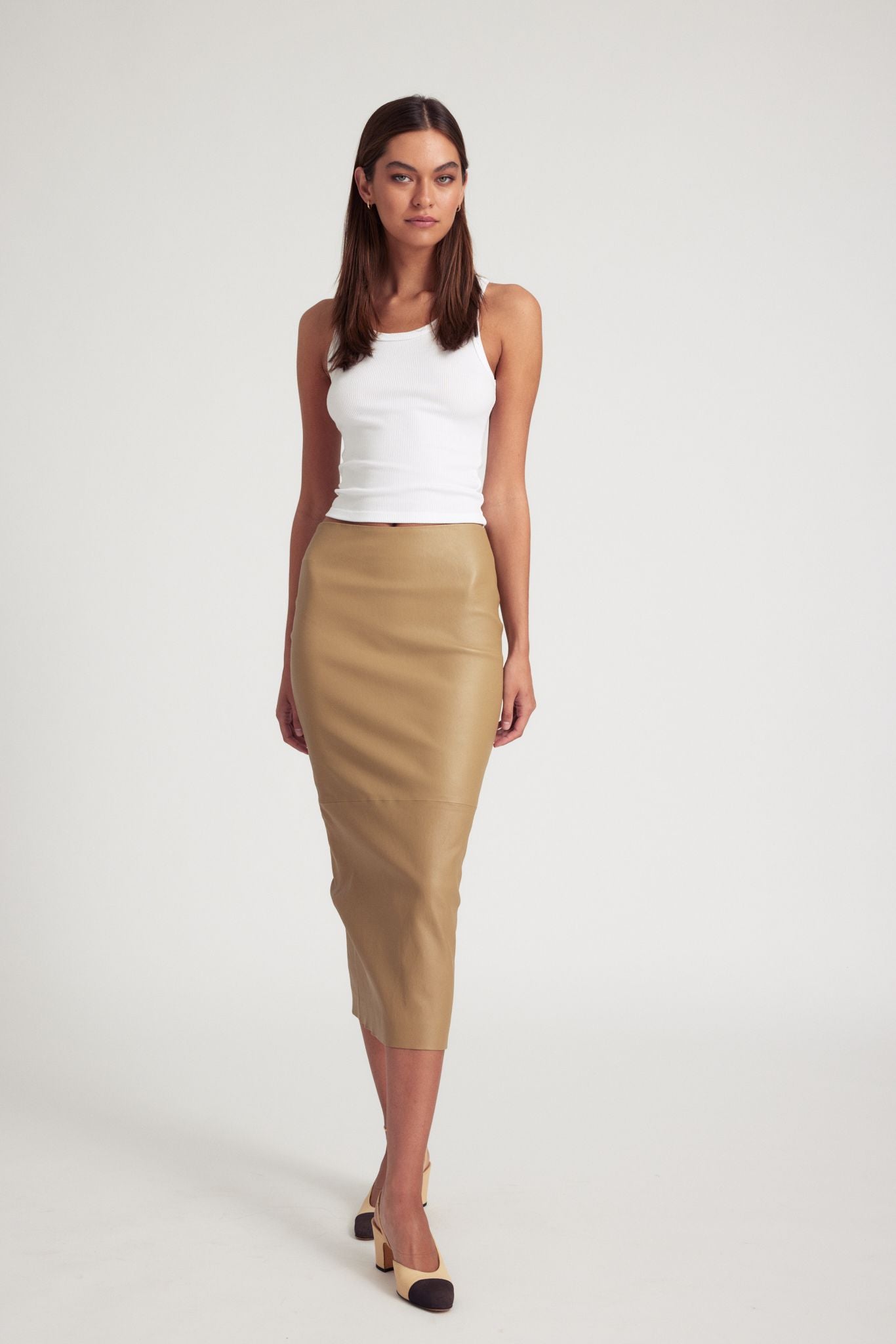 Khaki Leather Tube Skirt