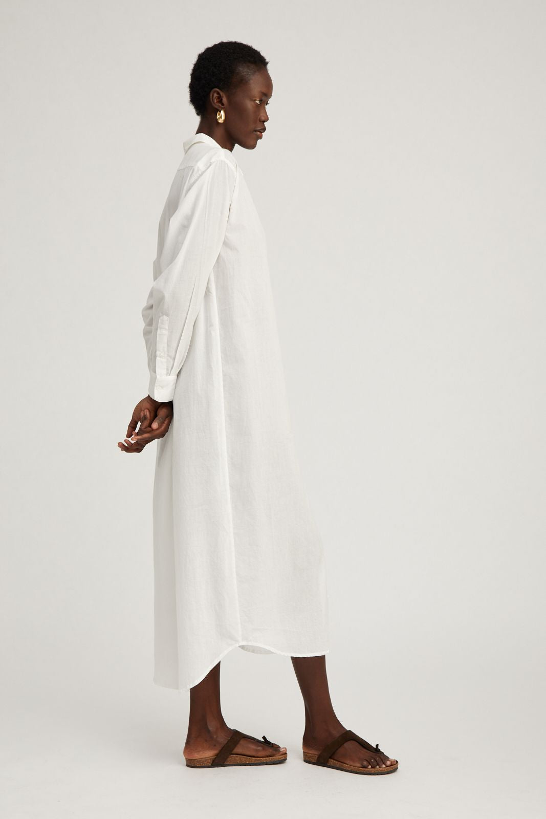 White Voile Button Down Tunic Maxi Dress