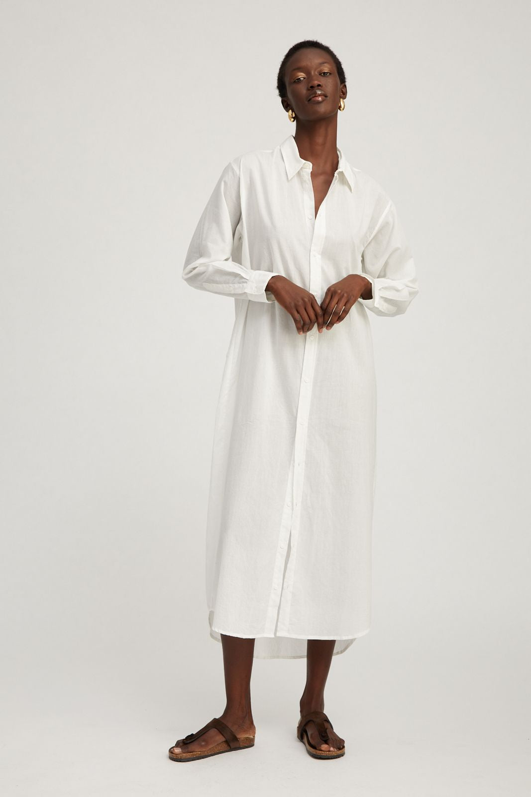 White Voile Button Down Tunic Maxi Dress