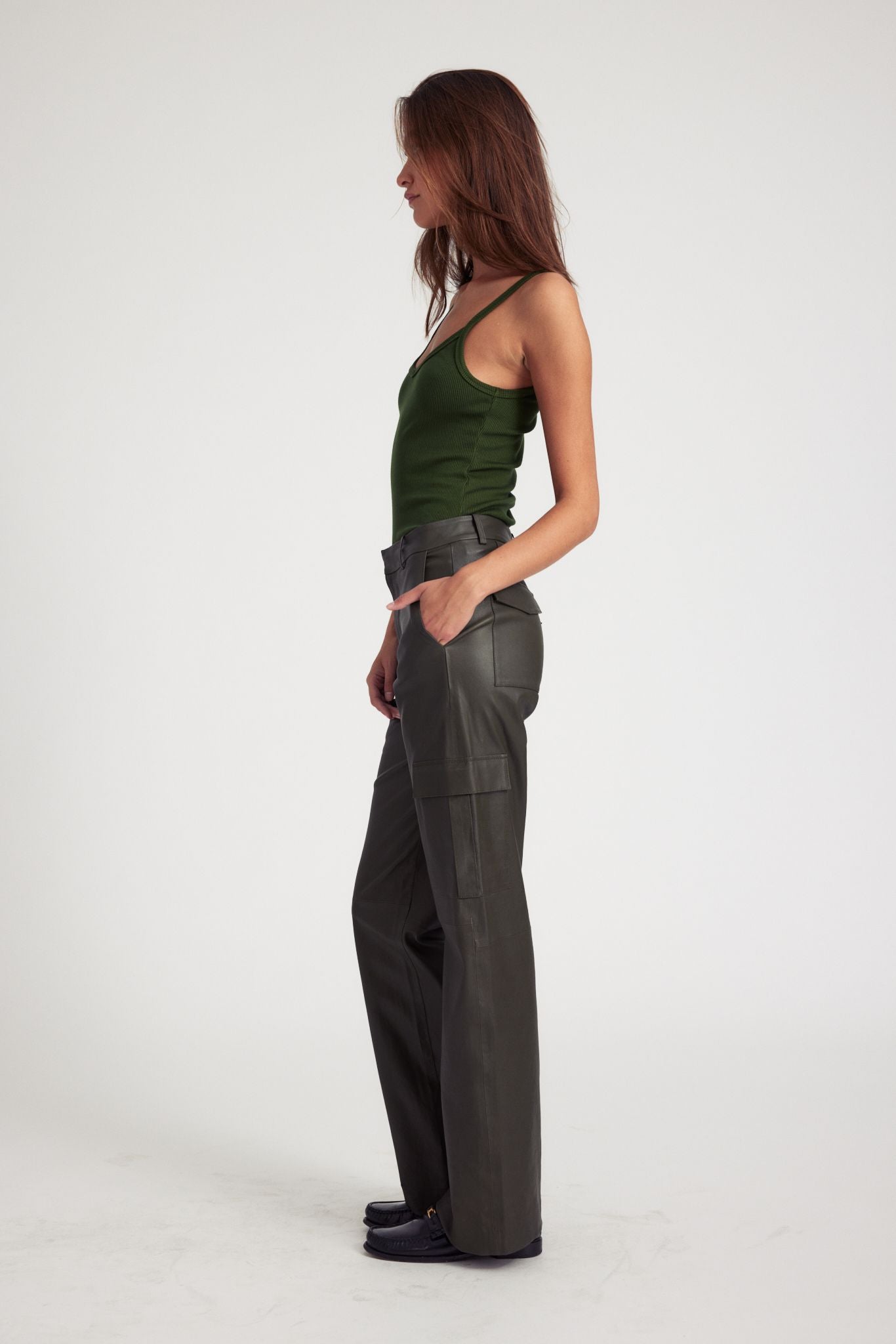 Cactus Leather Baggy Cargo Trousers