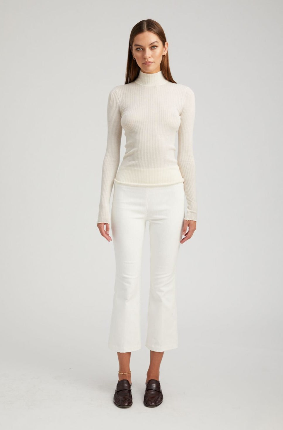 White Corduroy Ankle Flare Pants