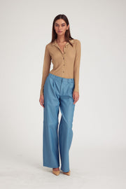Khaki Knit Mesh Button Down