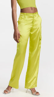 Chartreuse Silk Baggy Cargo Pants