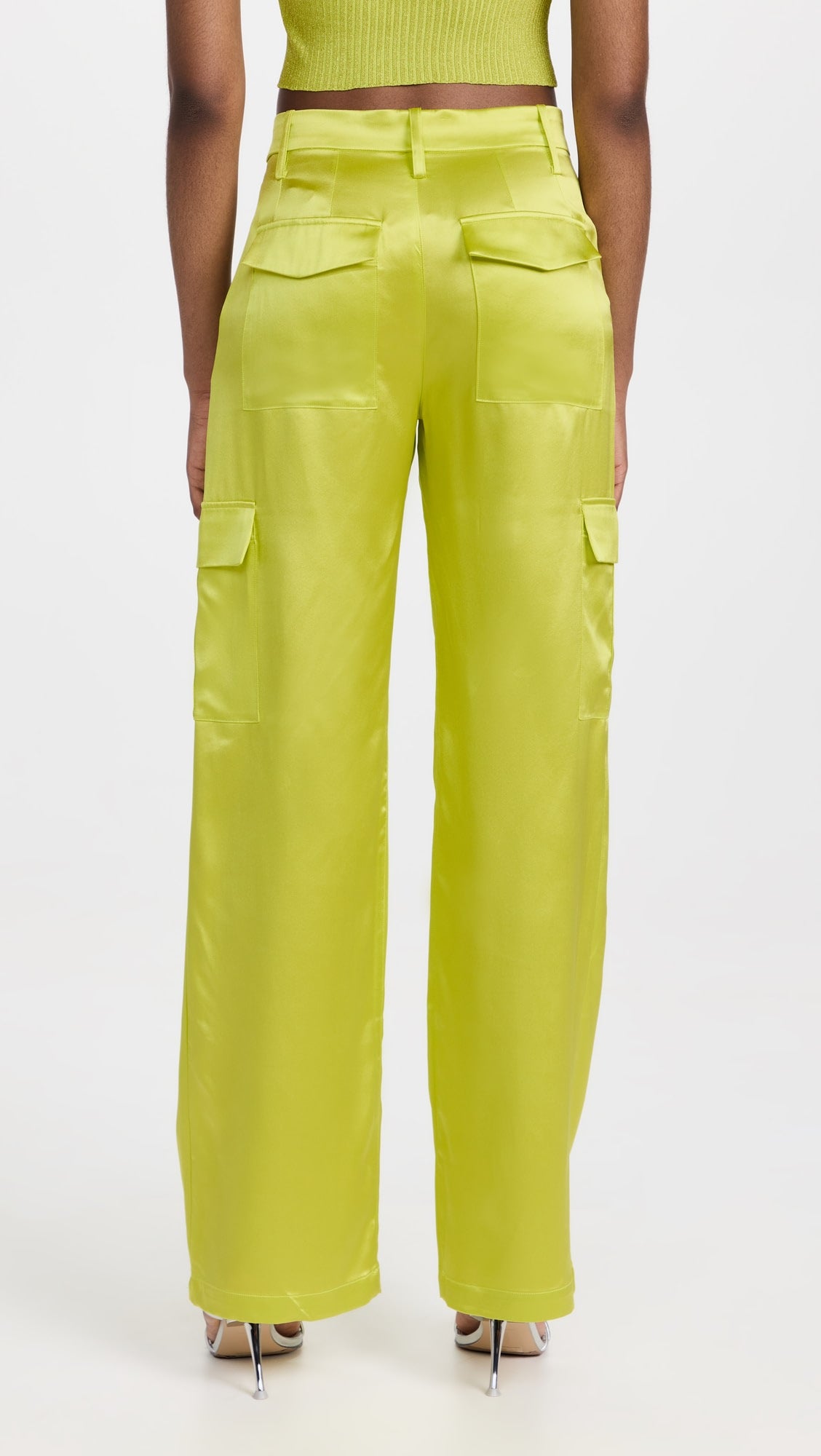 Chartreuse Silk Baggy Cargo Pants