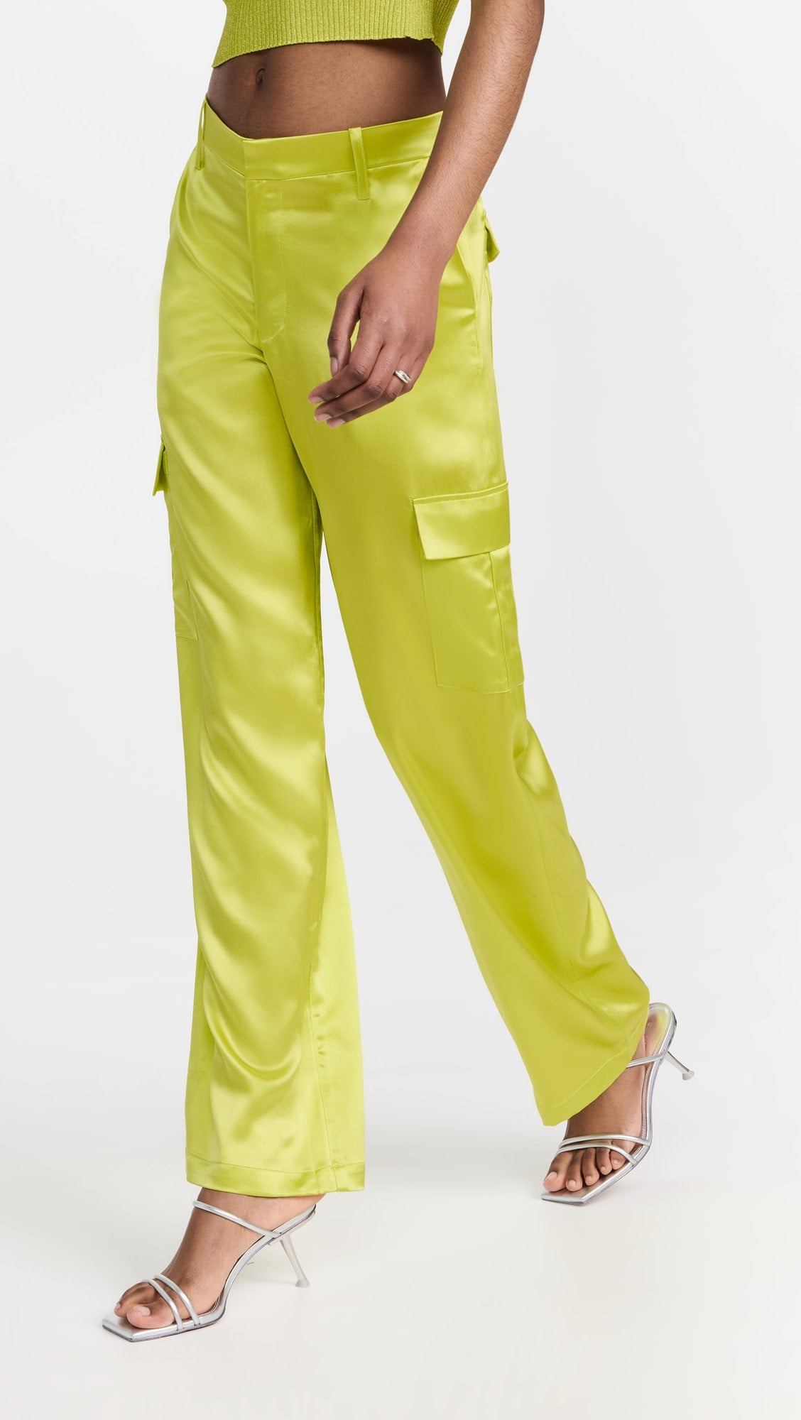 Chartreuse Silk Baggy Cargo Pants