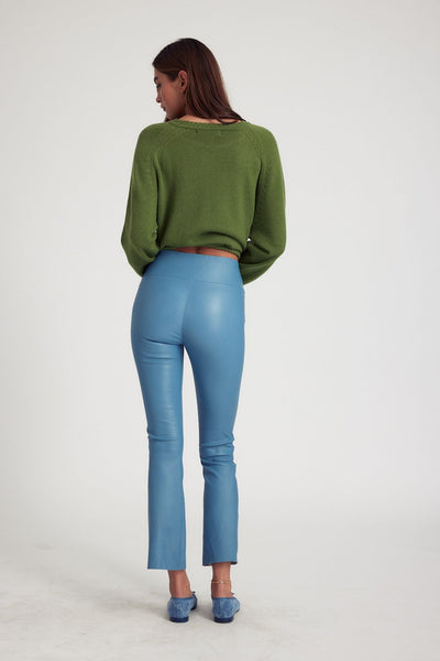 Chambray Blue Leather Ankle Flare Leggings