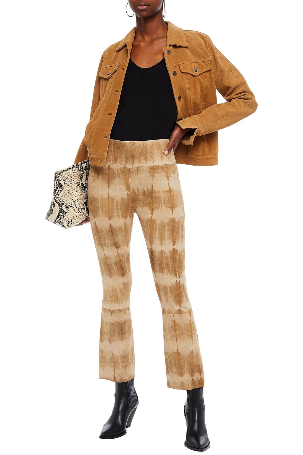 Tan Tie Dye Suede Crop Flare