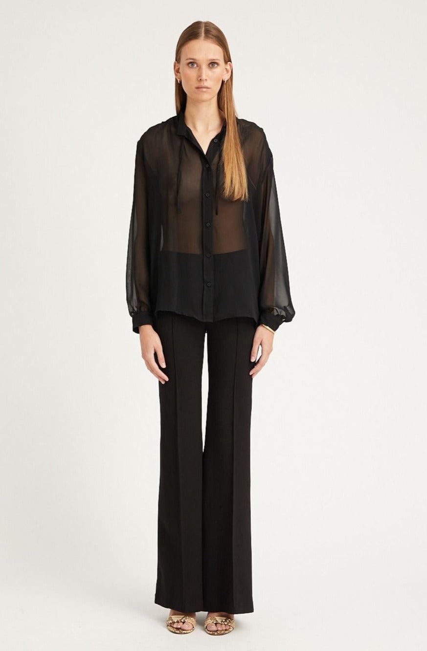 Black Ultra Flare Pants with Pintucks