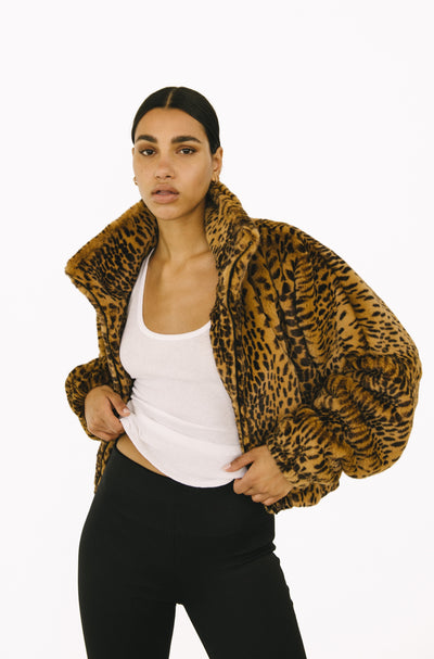 Toffee Leopard Faux Fur Cropped Jacket