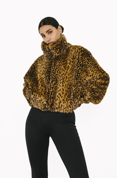 Toffee Leopard Faux Fur Cropped Jacket