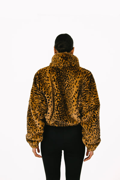 Toffee Leopard Faux Fur Cropped Jacket