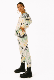 Faded Green Tie Dye Cotton Big Logo Sweatpants