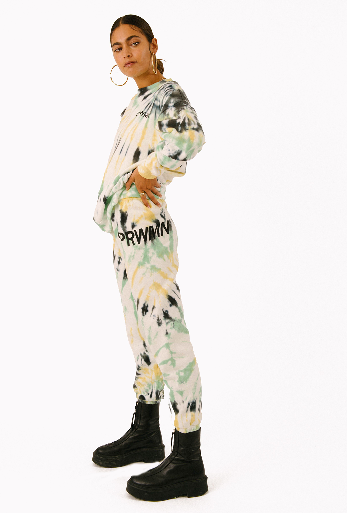 Faded Green Tie Dye Cotton Big Logo Sweatpants