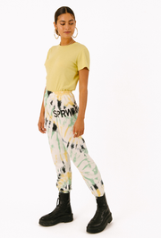Faded Green Tie Dye Cotton Big Logo Sweatpants
