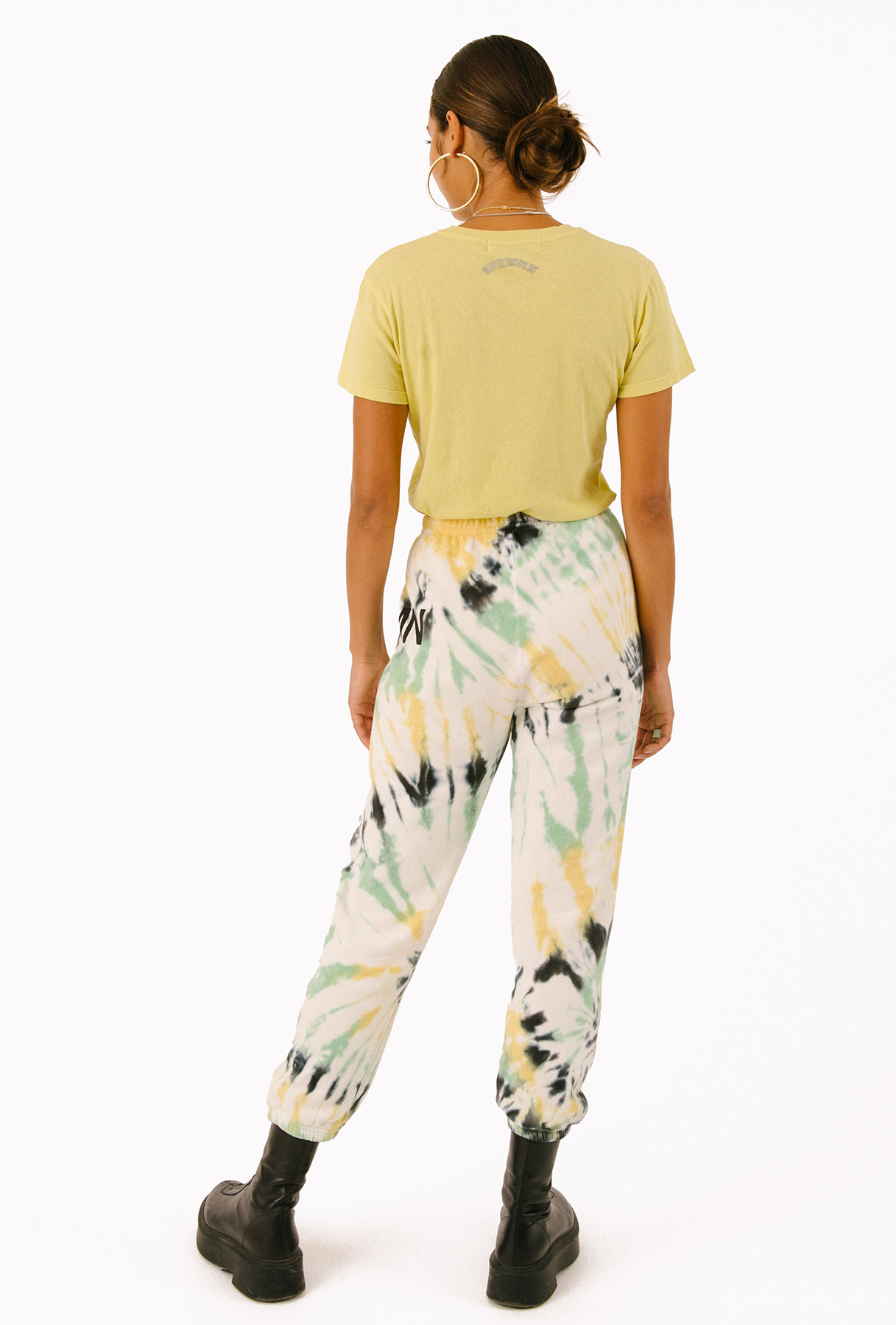 Faded Green Tie Dye Cotton Big Logo Sweatpants