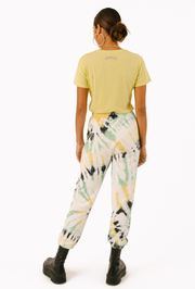 Faded Green Tie Dye Cotton Big Logo Sweatpants