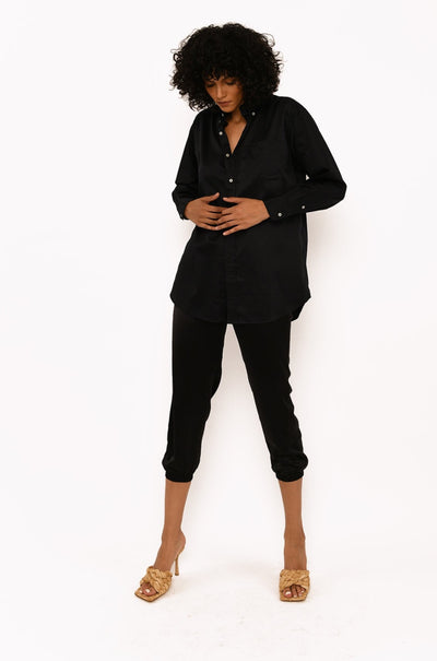 Black Cotton Oversized Poplin Shirt