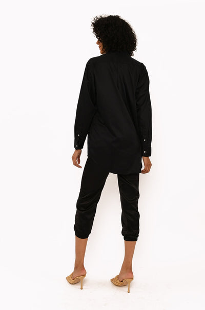 Black Cotton Oversized Poplin Shirt