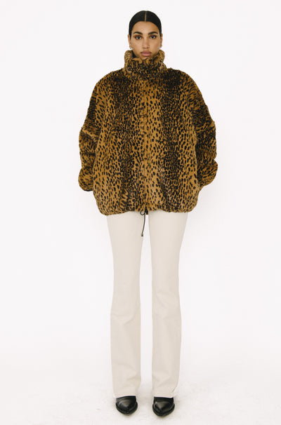 Toffee Leopard Faux Fur Oversized Jacket