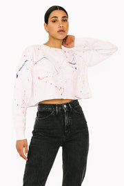 White Paint Splatter Crop Sweatshirt