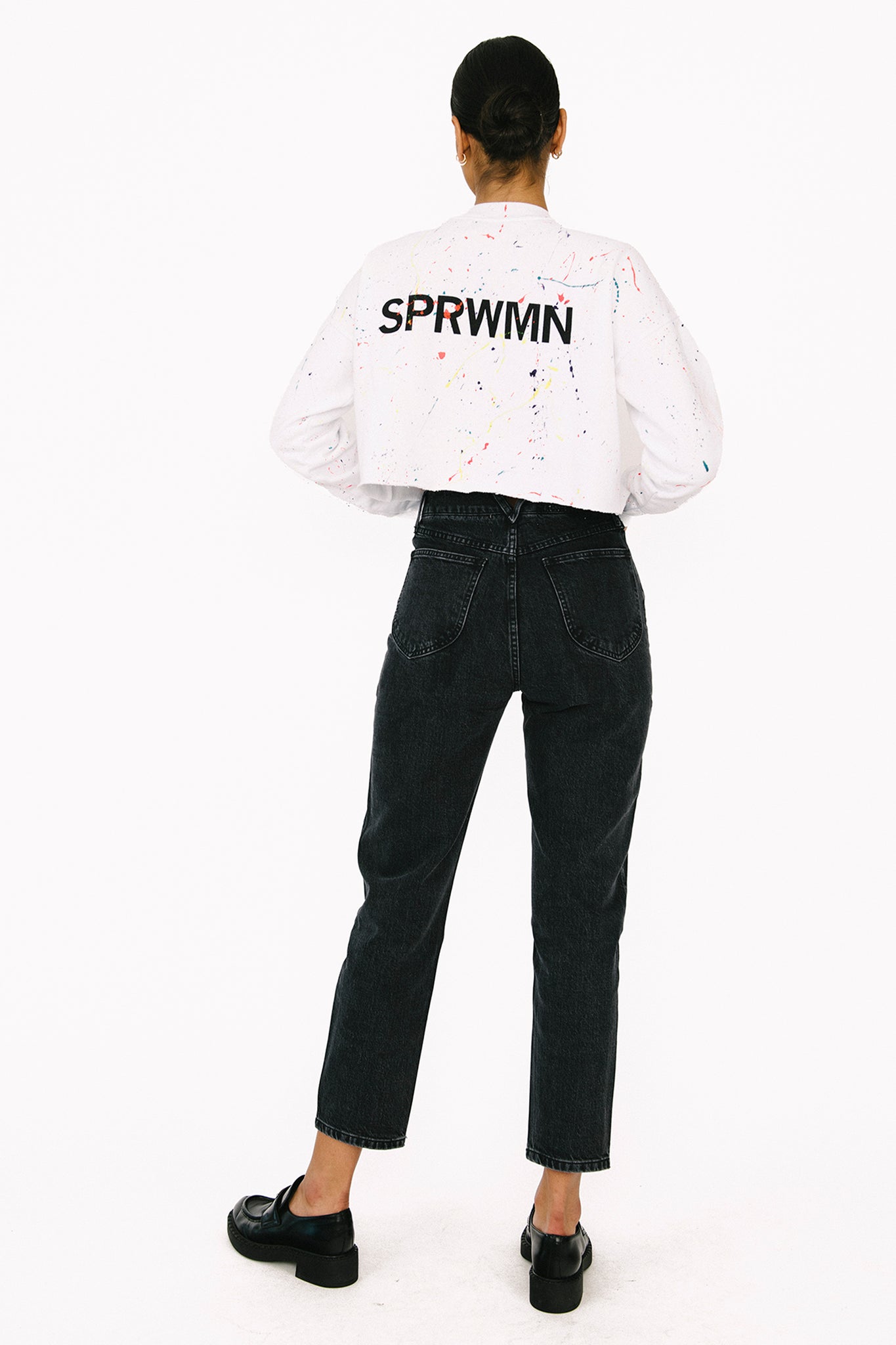 White Paint Splatter Crop Sweatshirt