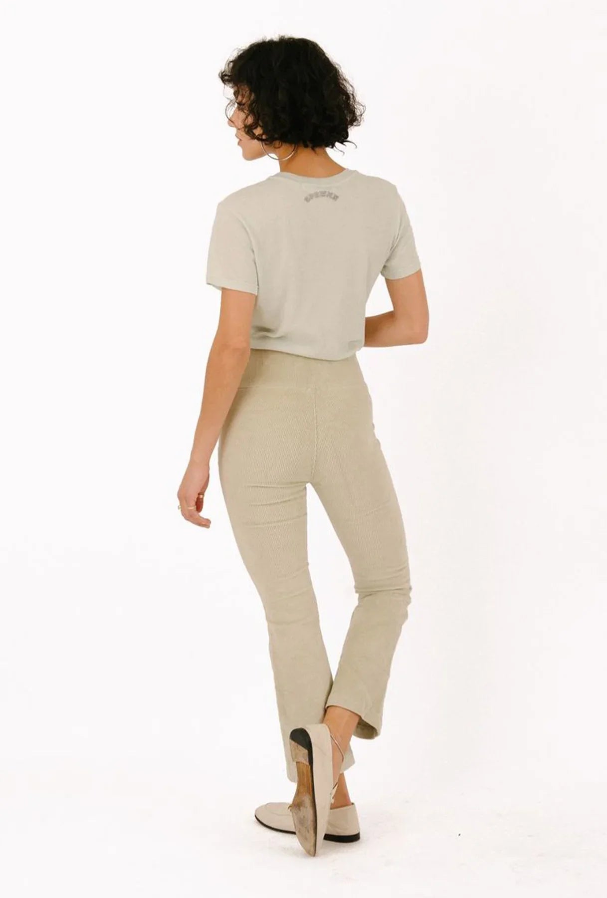 Off White Corduroy Crop Flare Pants