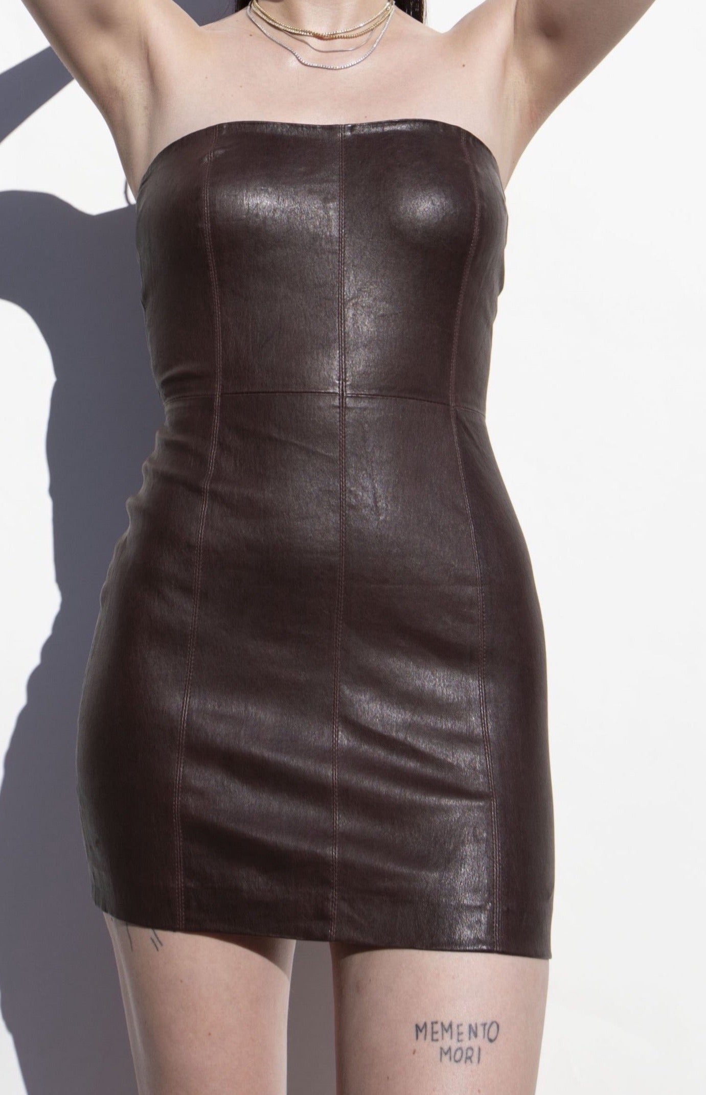 Dark Chocolate Leather Strapless Dress