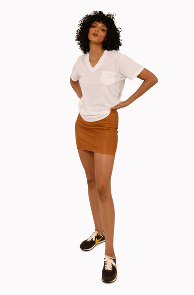 Camel Leather Mini Skirt