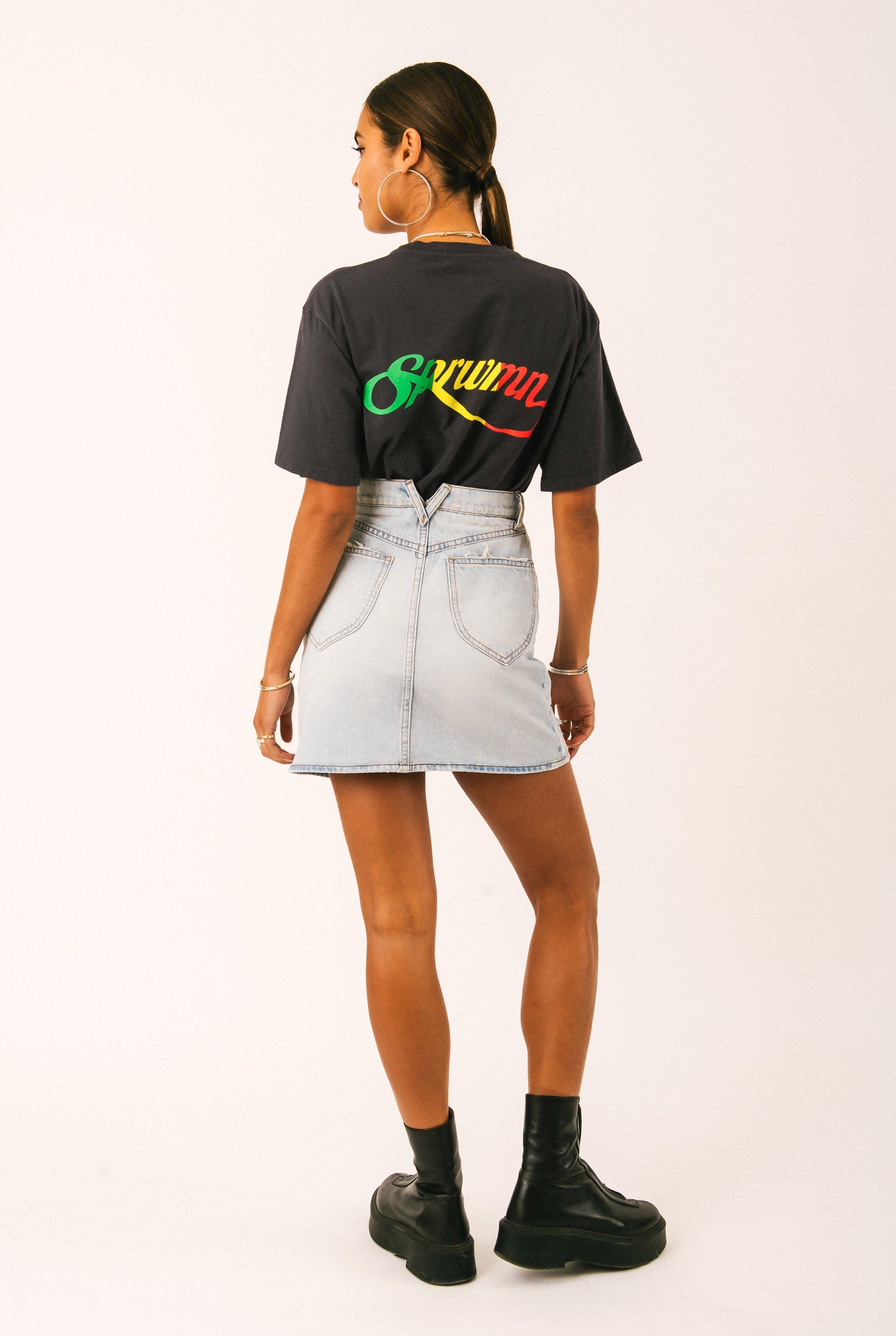 Faded Black Cotton Script Logo Tee